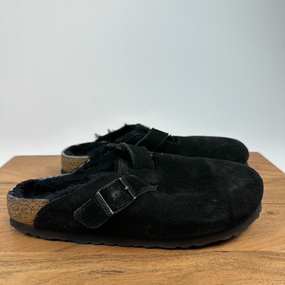 Womens Birkenstock Boston Lined Black Suede Casual Comfort Clogs Size EU 39 US 8 - Picture 1 of 9